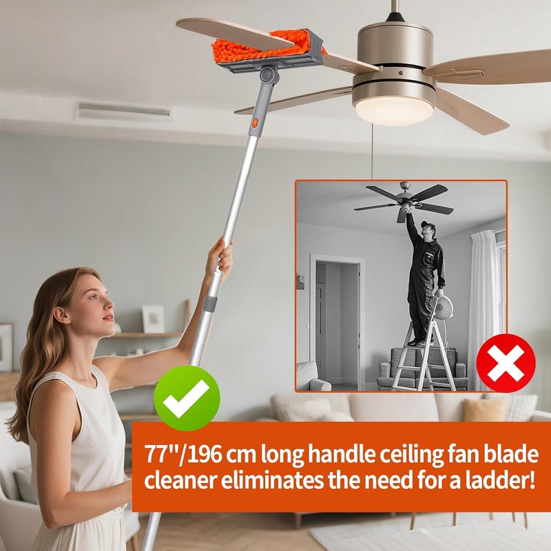 MNWHUC Ceiling Fan Cleaner Duster with 72‘’ Extendable Long Handle Cleaning Duster Kit, Reusable Chenille & Microfiber Mop Head for High Ceiling Fan Blade Wall Blinds Cobweb - Image 3